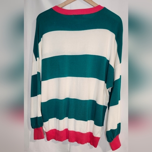 Andree By Unit Womens Teal Pink Striped Sweater Size 1X Coastal Prep Nautical - Picture 8 of 8